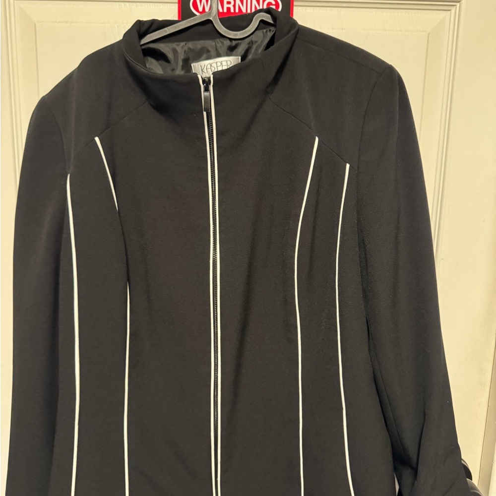 Kasper Women's Black Blazer with White Piping
